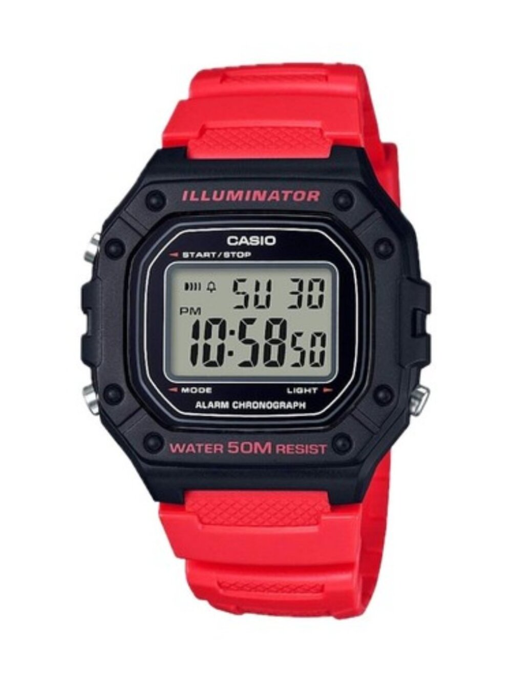 Casio W218H-4BV [mod 3224] Men's 43mm x 40mm Red Resin Band Digital Watch